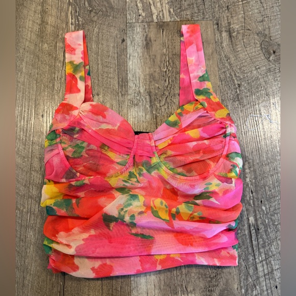 Zara Sheer Floral Pink Bustier Tank Top Small - Picture 1 of 3